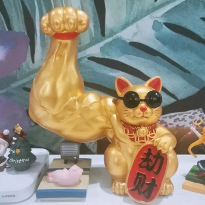 Skanto | Stor hånd, glad rikdom, vinkende katt, gullfarget vinkende håndkatt, hjemmeinnredning, velkomment vinkende katt, skulptur, statue, dekor, bilornament, butikkgave