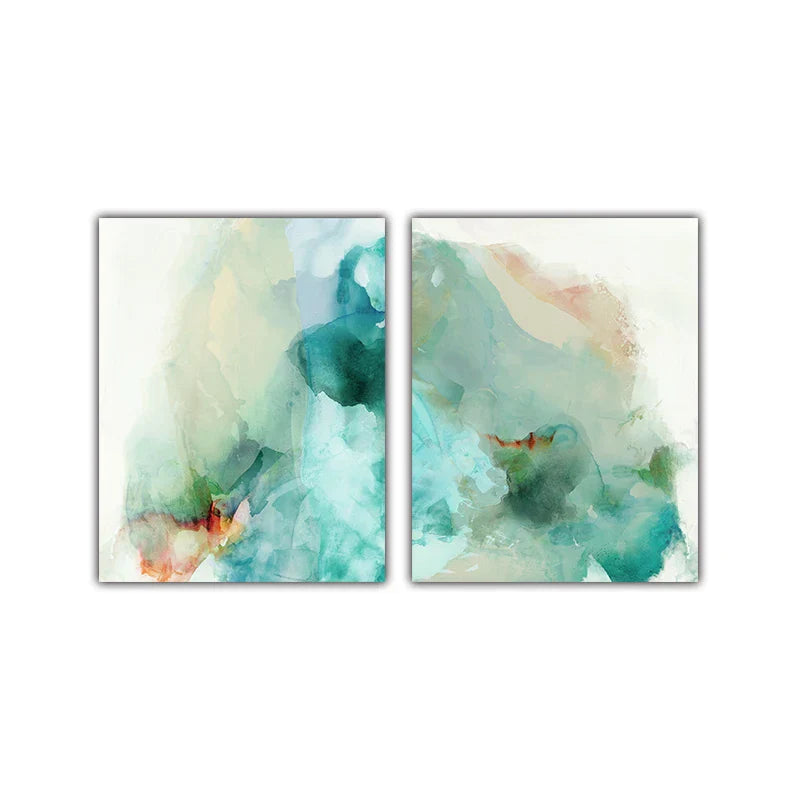 Ethereal Whispers Teal Emerald Aquamarine Abstract Wall Art Fine Art Canvas Prints Nordic Images for Modern Apartment Living Room Decor | Skanto