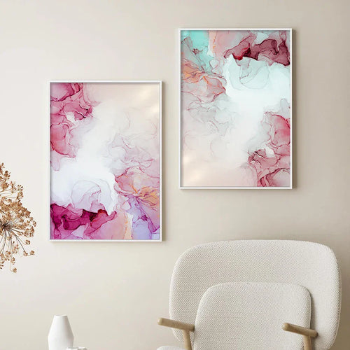 Abstract Minimalist Pink Ink Marble Print Wall Art Fine Art Canvas Prints Pictures For Living Room Bedroom Hotel Room Art Decor | Skanto