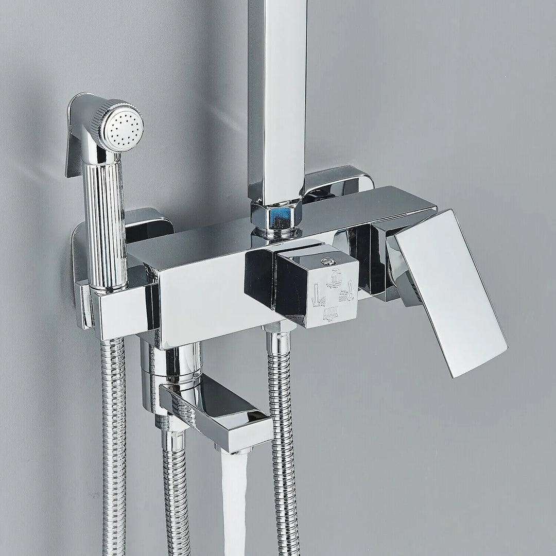 Skanto | RainFlow Luxe Regn Dusjsett – justerbar messinglyd dusjarmatur med 4 funksjoner