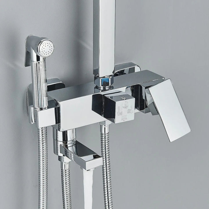 Skanto | RainFlow Luxe Regn Dusjsett – justerbar messinglyd dusjarmatur med 4 funksjoner
