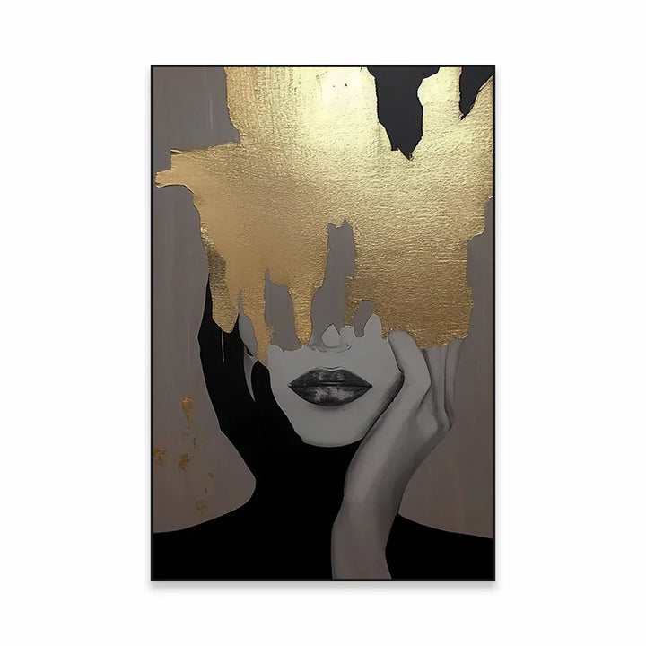 Golden Girl Fashion Wall Art Fine Art Canvas Prints Modern Abstract Portrait Pictures For Living Room Bedroom Boutique Lounge Art Decor | Skanto