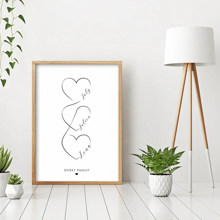 Personalized Love Heart Couple Name Poster Wall Art Black White Canvas Prints Simple Pictures for Bedroom Living Room Wall Decor | Skanto