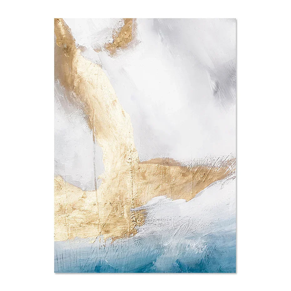Serene Seascape Wall Art Abstract Ocean Waves With Gold Accents Fine Art Canvas Print Pictures For Living Room Bedroom Nordic Home Decor | Skanto