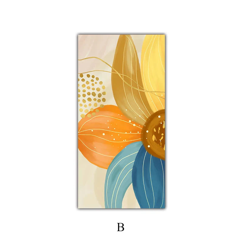Large Floral Abstract Wall Art Fine Art Canvas Prints Orange Yellow Petal Flowers Posters Pictures for Living Room Home Decor | Skanto