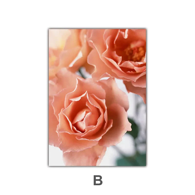 Pink Red Roses Floral Wall Art Fine Art Canvas Prints Modern Botanical Posters Pictures For Living Room, Bedroom Art Decor | Skanto