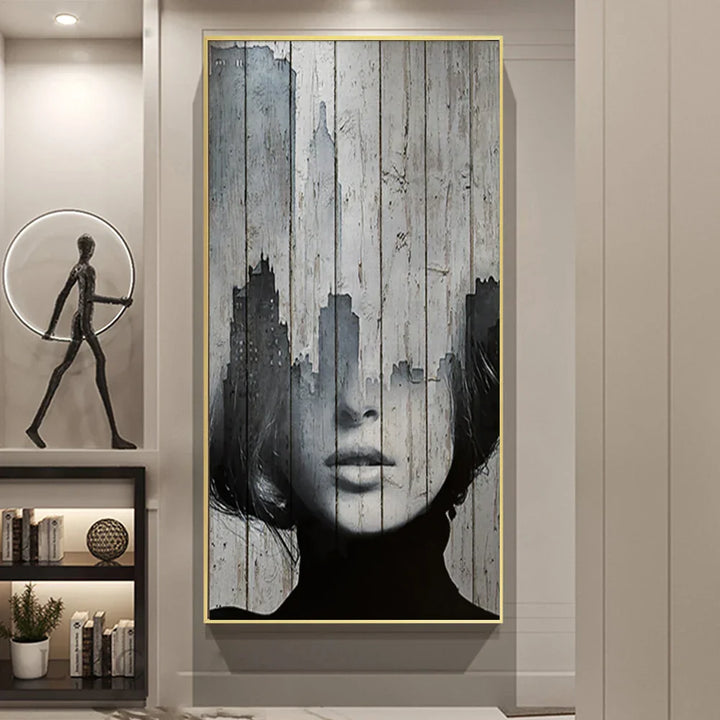 Modern Abstract Portrait Superposition Landscape Wall Art Canvas Print B&W Art for Modern Living Room Entryway Foyer Decor (Unframed) | Skanto