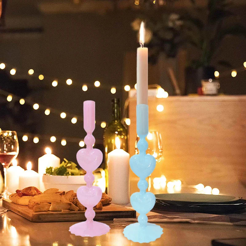 Skanto | Retro Taper Lysestake Rød Hjerteformet Glass Lysestake Bryllup Borddekorasjon Hjem Fest Glass Vase Dekor