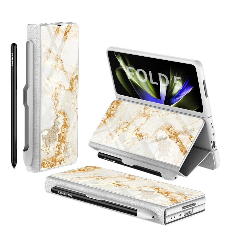 Norvo | Støtbestandig Rustningssak Glassdeksler Stativ Sett Inn Kort Lærsak for Samsung Galaxy Z Fold 5/4