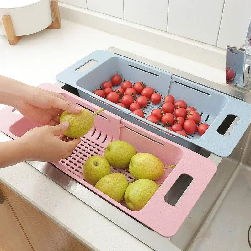 FlexDrain Dreneringskurv Kjøkken – Justerbar Kokedusjorganisator | Automatisk Drenering & Frukt Grønnsakstørrer | Plassbesparende Kjøkken Tilbehør | Skanto