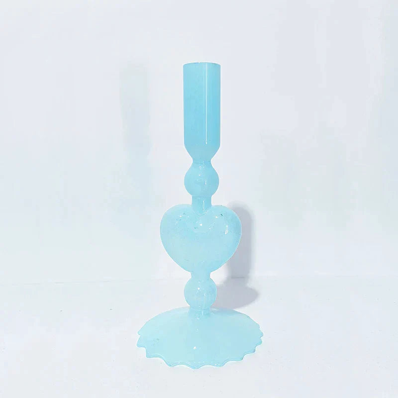 Skanto | Retro Taper Lysestake Rød Hjerteformet Glass Lysestake Bryllup Borddekorasjon Hjem Fest Glass Vase Dekor