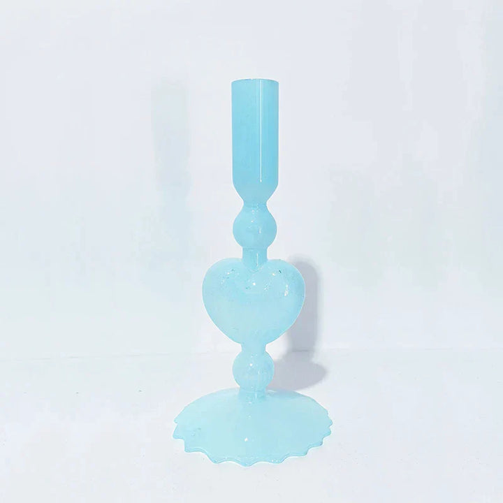 Skanto | Retro Taper Lysestake Rød Hjerteformet Glass Lysestake Bryllup Borddekorasjon Hjem Fest Glass Vase Dekor
