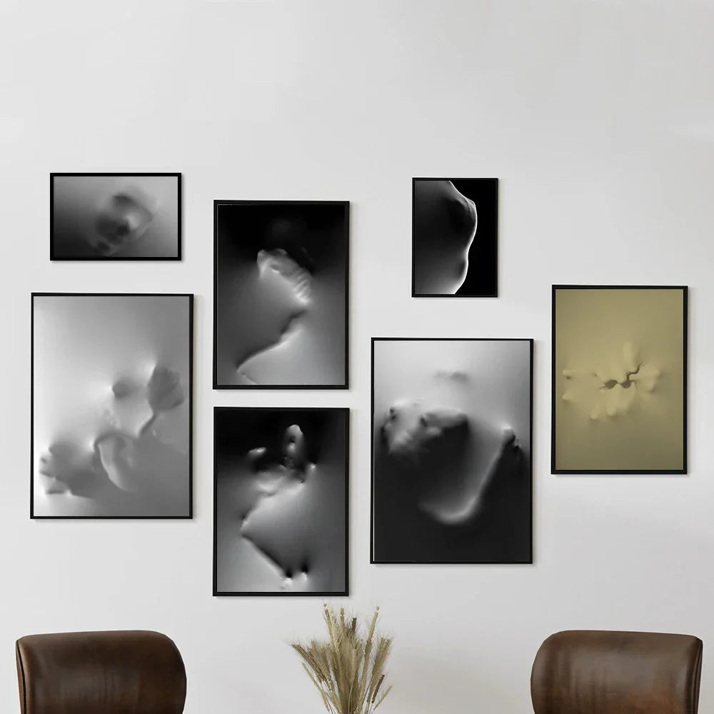 Modern Art Abstract Ghostly Figures on Wall Canvas Prints Black White Wall Art Posters Pictures for Living Room Bedroom Art Decor | Skanto
