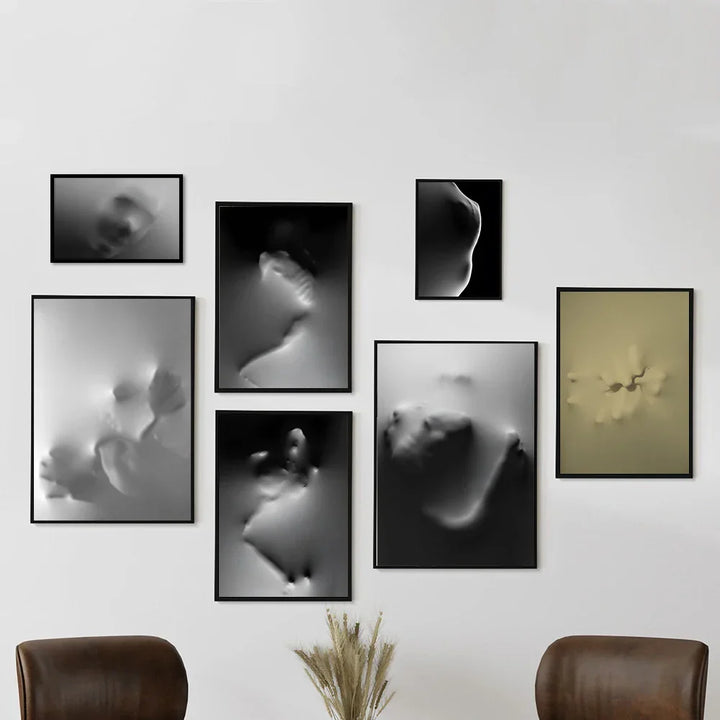 Modern Art Abstract Ghostly Figures on Wall Canvas Prints Black White Wall Art Posters Pictures for Living Room Bedroom Art Decor | Skanto