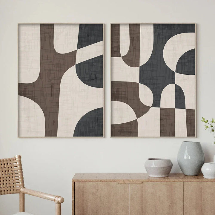 Modern Geometric Brown Beige Abstract Wall Art Fine Art Canvas Prints Pictures for Living Room Bedroom Contemporary Interior Decor | Skanto