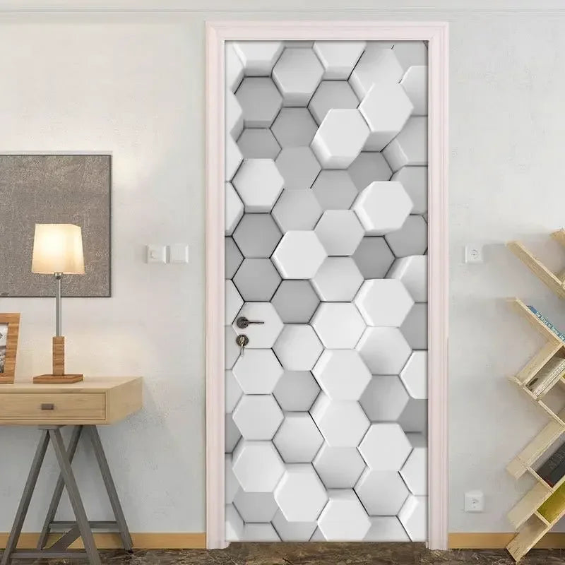 Modern Abstract Pearl Geometric Door Sticker Mural Removable PVC Vinyl Peel N Stick Wall Art Mural Sticker for Indoor Doors Creative DIY Home Deco | Skanto