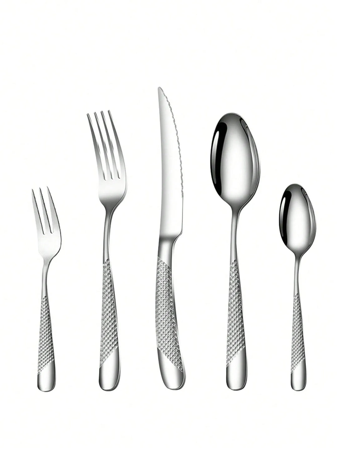 Skanto | Høyverdig rustfritt stål sølv stjerne diamant bestikksett - Inkluderer kniv, gaffel, skje og dessertgaffel & skje - 6-delt/30-delt alternativer