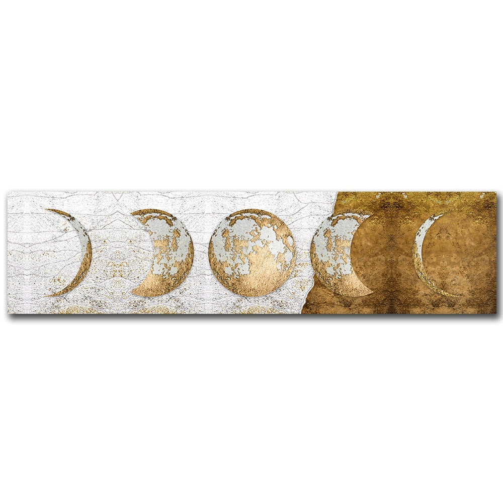 Moon Phases Wide Format Black White Wall Art Canvas Print Pictures For Bedroom Above Bed Living Room Decor | Skanto