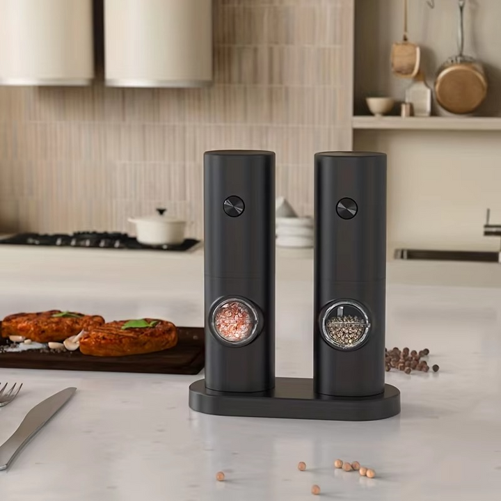 Skanto | Elektrisk pepper- og saltkvernsett med justerbar grovhet og LED-lys