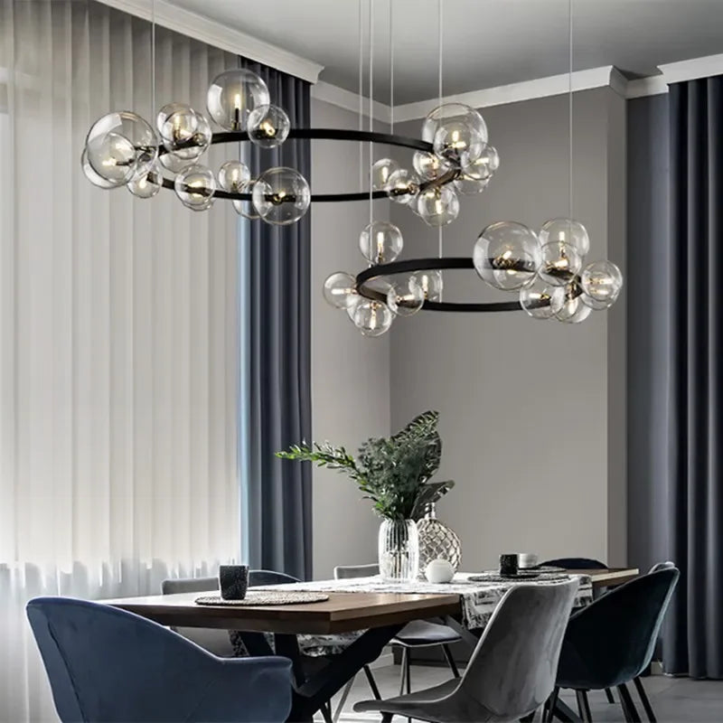 Skanto | Moderne Kreativ Metall Kandelaber Belysning: 7/10 Klare Glassbobler, Lang Rund Design med G9 Lysarmatur