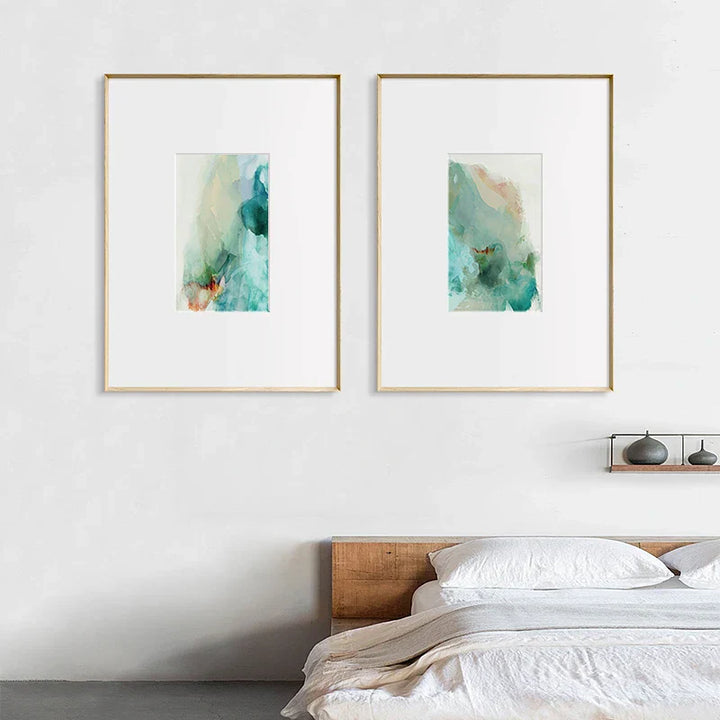 Ethereal Whispers Teal Emerald Aquamarine Abstract Wall Art Fine Art Canvas Prints Nordic Images for Modern Apartment Living Room Decor | Skanto