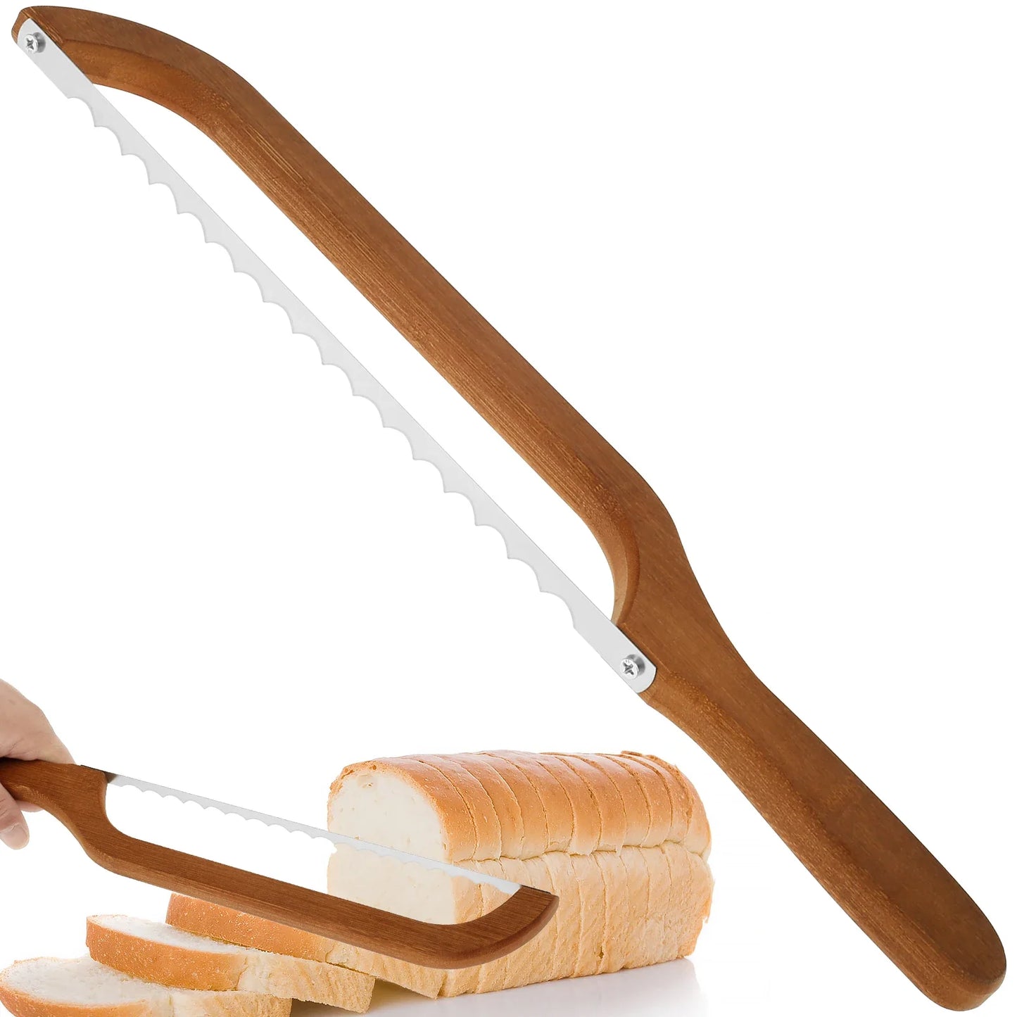 Norvo | Brødbue-Sneider – Tannet rustfritt stål Bagel- & surdeigsneider, bærbart kutteverktøy med bambushåndtak