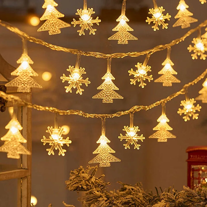 Skanto | LED Lyskæde FrostGlow | Snefnug & Juletræsdesign | 2025 Julepynt | Varm Hvid & Farverig | Til Træ & Hjem