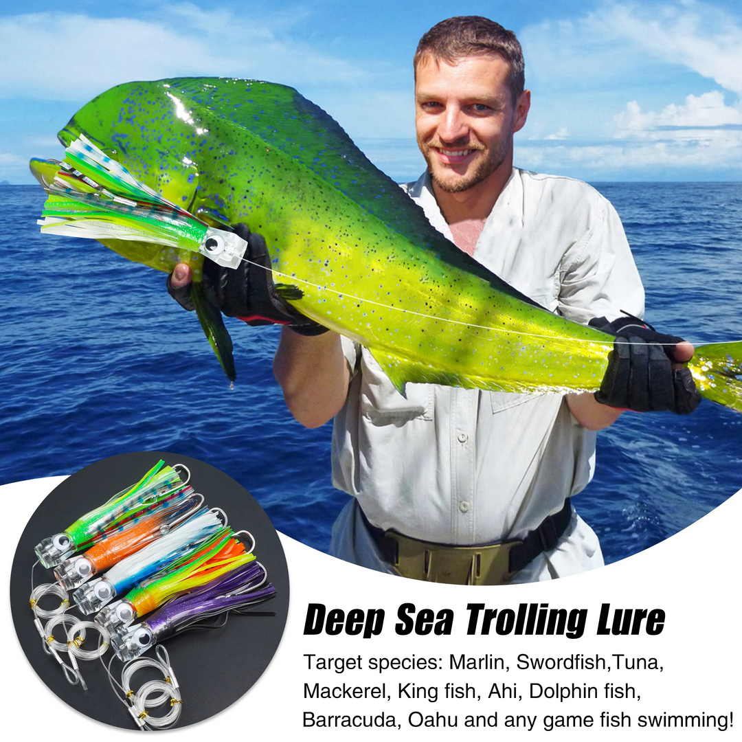 Skanto | 5pcs Rigged Trolling Skirt Tuna Lures for Mahi, Marlin, Shark and Wahoo – Big Game Saltwater Lures