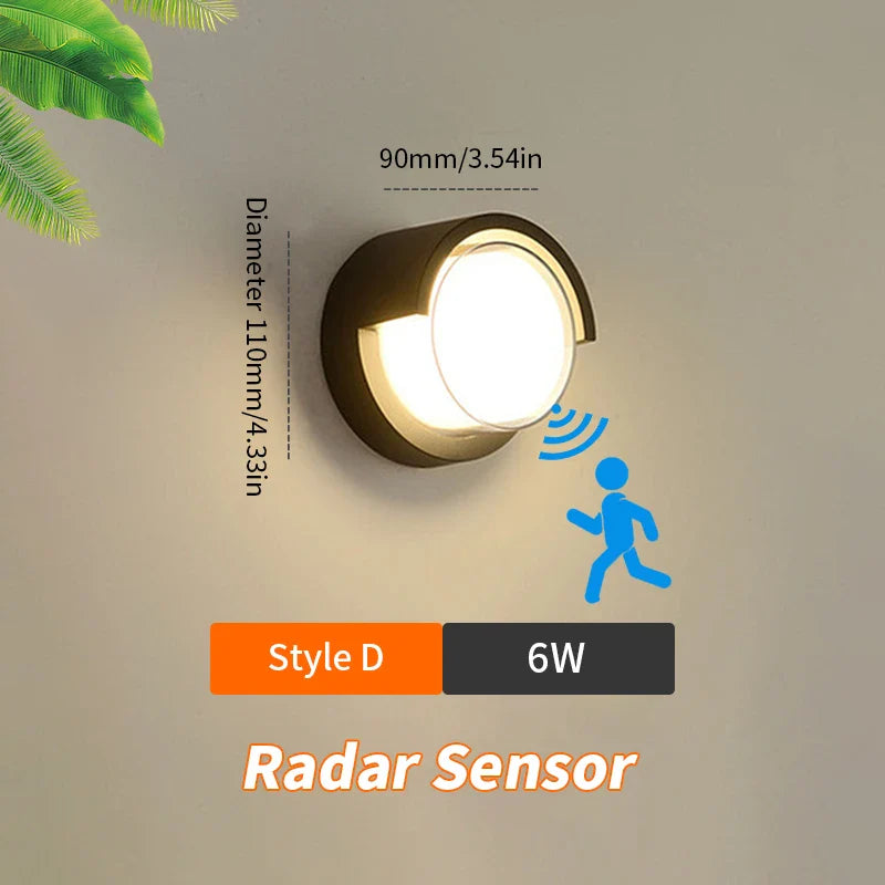 Skanto | LED Vegglampe LumoGuard | Med Radar Bevegelsessensor | 6W/12W | Varm & Kald Hvit | IP66 Vanntett