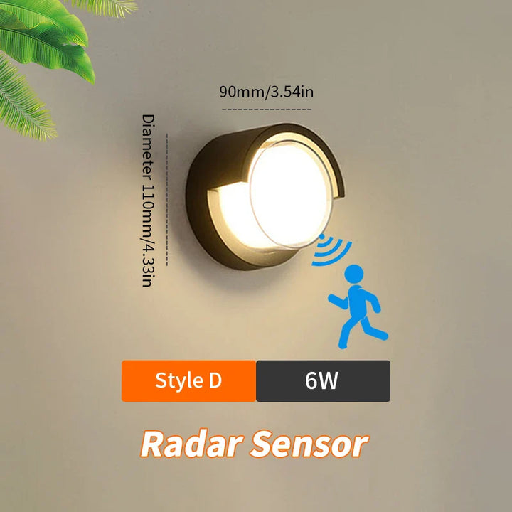 Skanto | LED Vegglampe LumoGuard | Med Radar Bevegelsessensor | 6W/12W | Varm & Kald Hvit | IP66 Vanntett