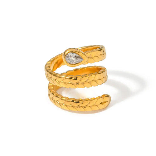 Skanto | Triple Wrap Diamond Eye Leaf Textured Ring