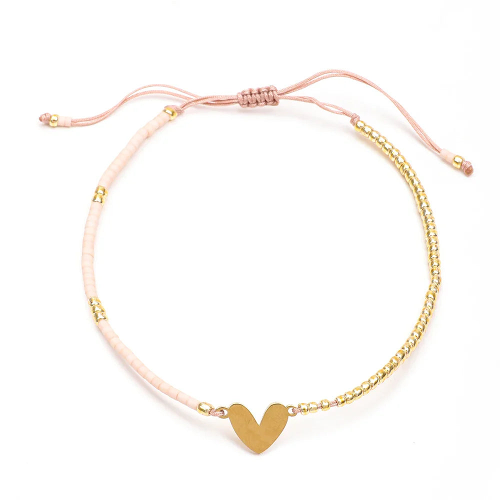 Skanto | Justerbar Delikat Perle Flatt Hjerte Armbånd