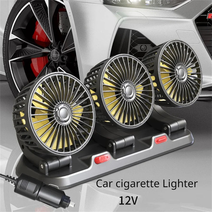 360° Justerbar Bilvifte - 3-Hodet Automotiv Elektrisk Vifte - USB/12V/24V - 2 Hastigheter - Stille Kjøling for Hjem, Skrivebord, Kontor & Bil | Skanto