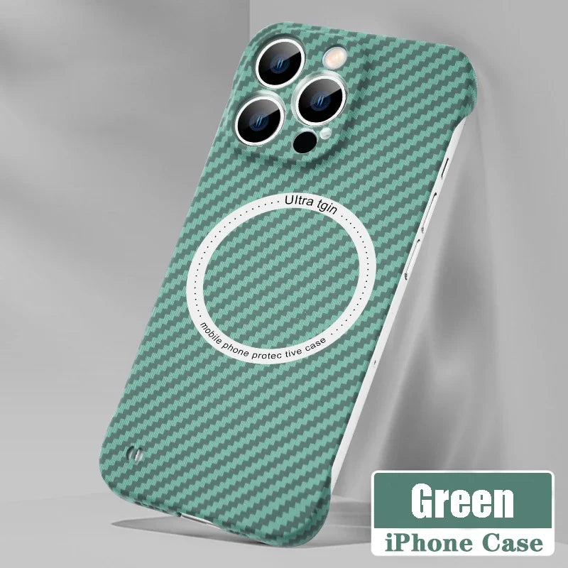 Norvo | Ultra tynn karbonfiber magnetisk etui for iPhone 16 15 ProMax 14 Plus 13 12 11 Pro Max Magsafe trådløs lading uten ramme deksel