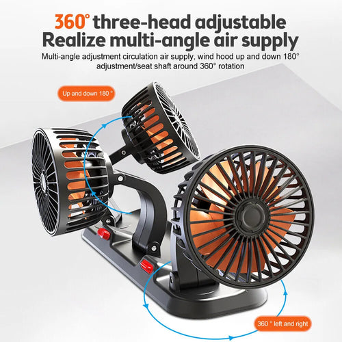 360° Justerbar Bilvifte - 3-Hodet Automotiv Elektrisk Vifte - USB/12V/24V - 2 Hastigheter - Stille Kjøling for Hjem, Skrivebord, Kontor & Bil | Skanto