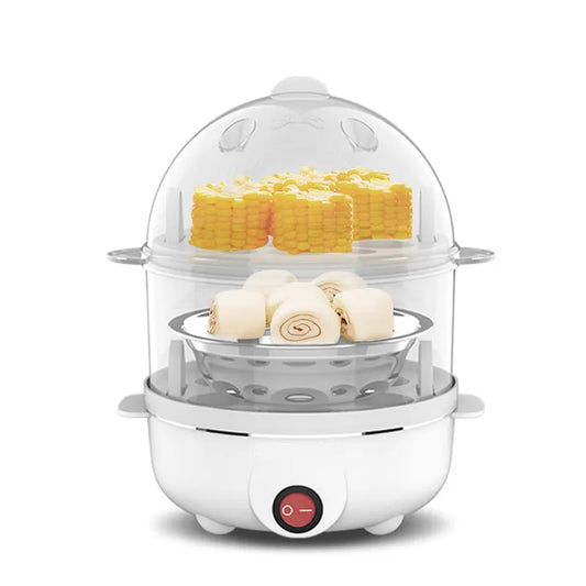Norvo | 220V Multifunksjonell elektrisk eggkoker - Dobbeltlag eggkoker og mini-dampkokeren for frokost på kjøkkenet