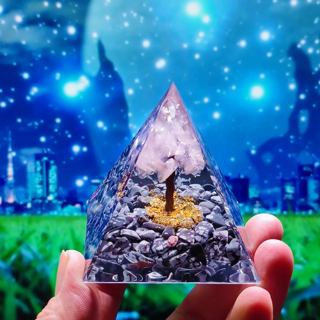 Skanto | Orgonitt-pyramide helbredelse krystaller energigenerator med ametyst pendel - Reiki chakra meditasjonsverktøy og romdekor