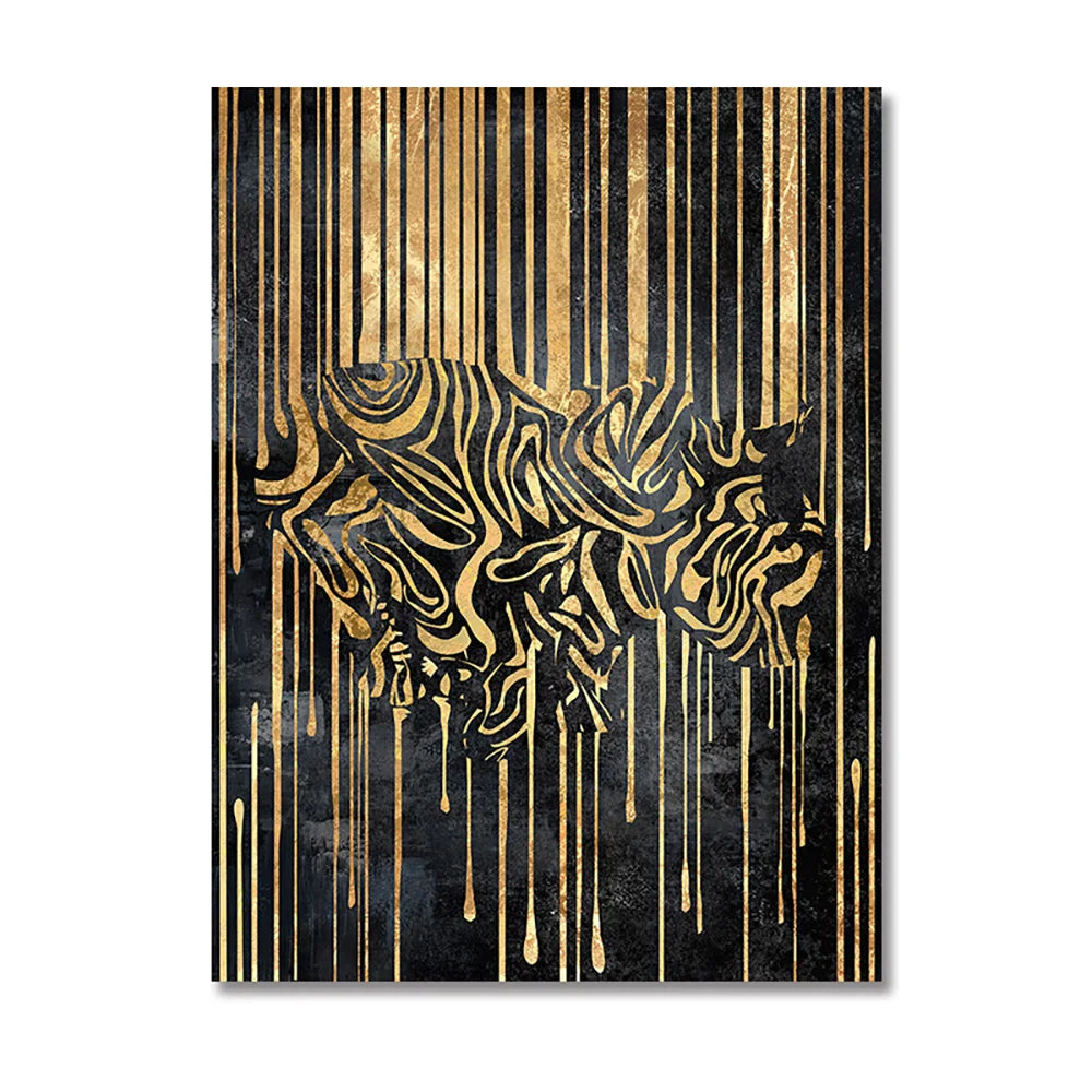 Modern Abstract Golden Zebra Lines Lion Elephant Tiger Wall Art Fine Art Canvas Prints Pictures for Luxury Apartment Living Room Dining Room Art Decor | Skanto