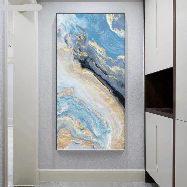 Blue Golden Liquid Marble Essence Wall Art Fine Art Canvas Prints Pictures For Modern Apartment Luxury Living Room Art Decor | Skanto