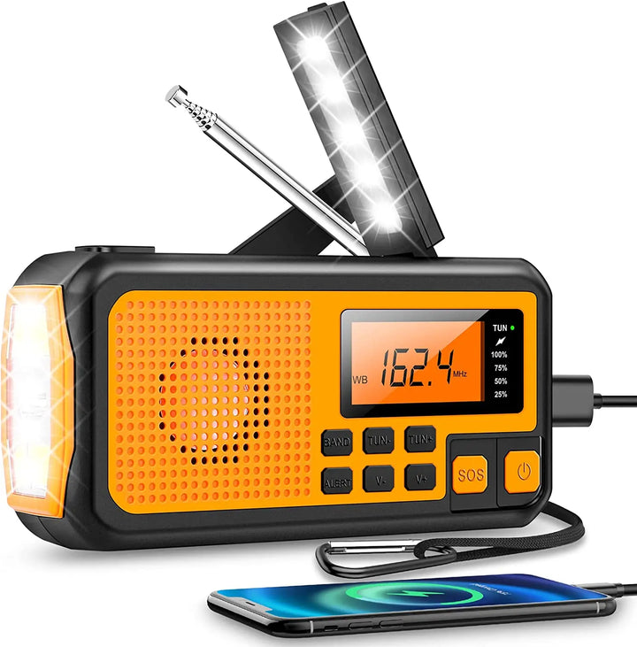 Skanto | Nødradio med sveiv og solcelle – Bærbar dynamoradio med powerbank og LED-lommelykt