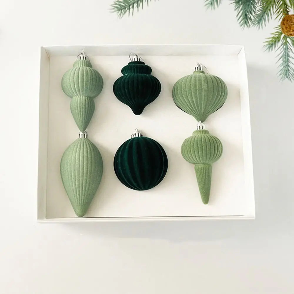 Elegant Slitesterk Fløyelsjulekulor - Grønn Høytid Tre Dekor, Gjenbrukbar & Myk Berøring 6PCS