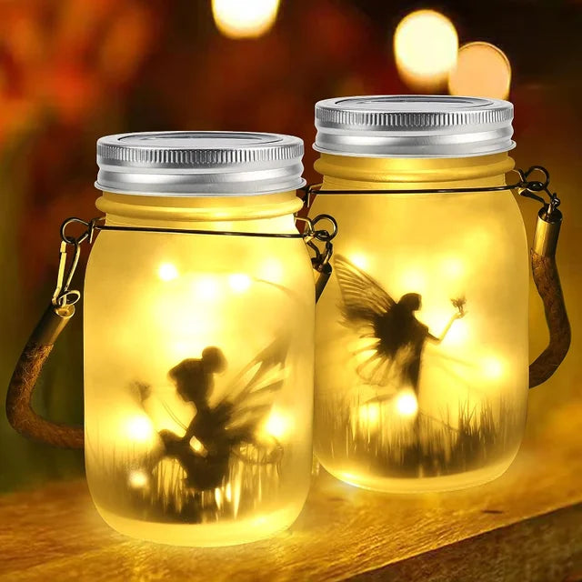 Norvo | Glass Fairy Lamp - Solar Mason Jar Lantern, IP65 Vanntett Utendørs Hengelykt
