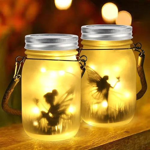 Skanto | Glass Fairy Lamp - Solar Mason Jar Lantern, IP65 Vanntett Utendørs Hengelykt