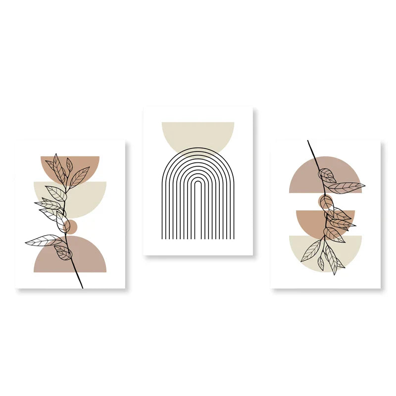 Set of 3 Modern Abstract Bohemian Minimalist Geometric Wall Art Fine Art Canvas Prints Posters Pictures For Living Room Decor | Skanto