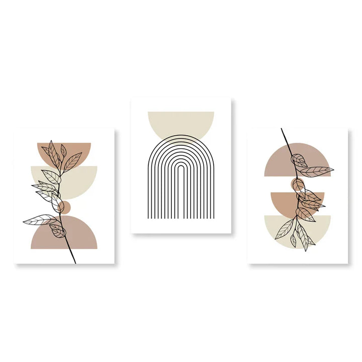 Set of 3 Modern Abstract Bohemian Minimalist Geometric Wall Art Fine Art Canvas Prints Posters Pictures For Living Room Decor | Skanto