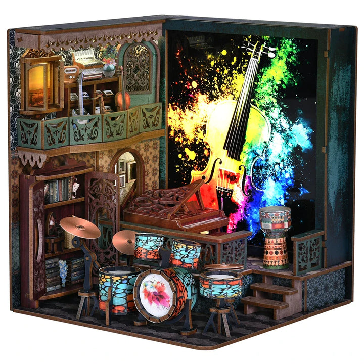Skanto | SoleCaffè DIY Bokhylle | Miniatyr Kaffehus 3D Trebyggesett | Med LED-belysning | Kreativ Bokhylla Diorama & Gaveidé