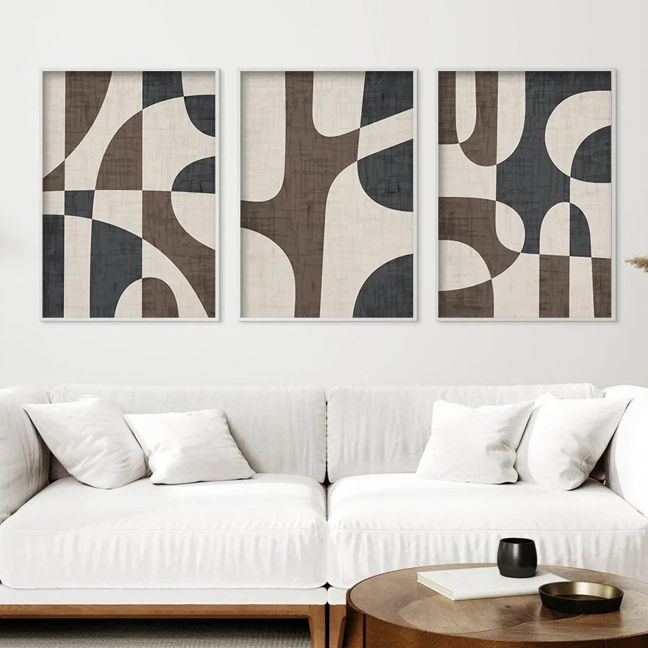 Modern Geometric Brown Beige Abstract Wall Art Fine Art Canvas Prints Pictures for Living Room Bedroom Contemporary Interior Decor | Skanto