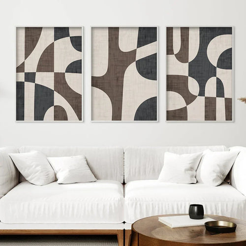 Modern Geometric Brown Beige Abstract Wall Art Fine Art Canvas Prints Pictures for Living Room Bedroom Contemporary Interior Decor | Skanto