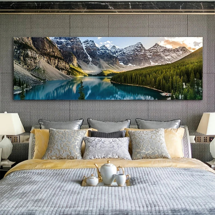 Mountain Lake Forest Wilderness Wall Art Large Format Canvas Prints Wide Landscape Above Sofa or Bed | Skanto