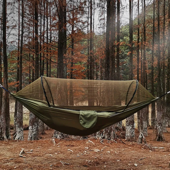 OutdoorRelax Hengekøye med Myggnett og Hurtiglukking – 200 kg lastekapasitet | Skanto
